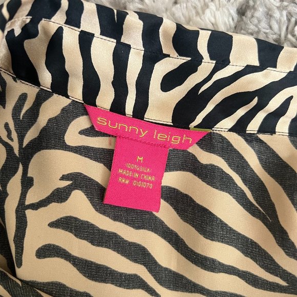 Y2K 100% Silk Zebra/Animal Print Long Sleeve Button Up Top - Picture 8 of 8